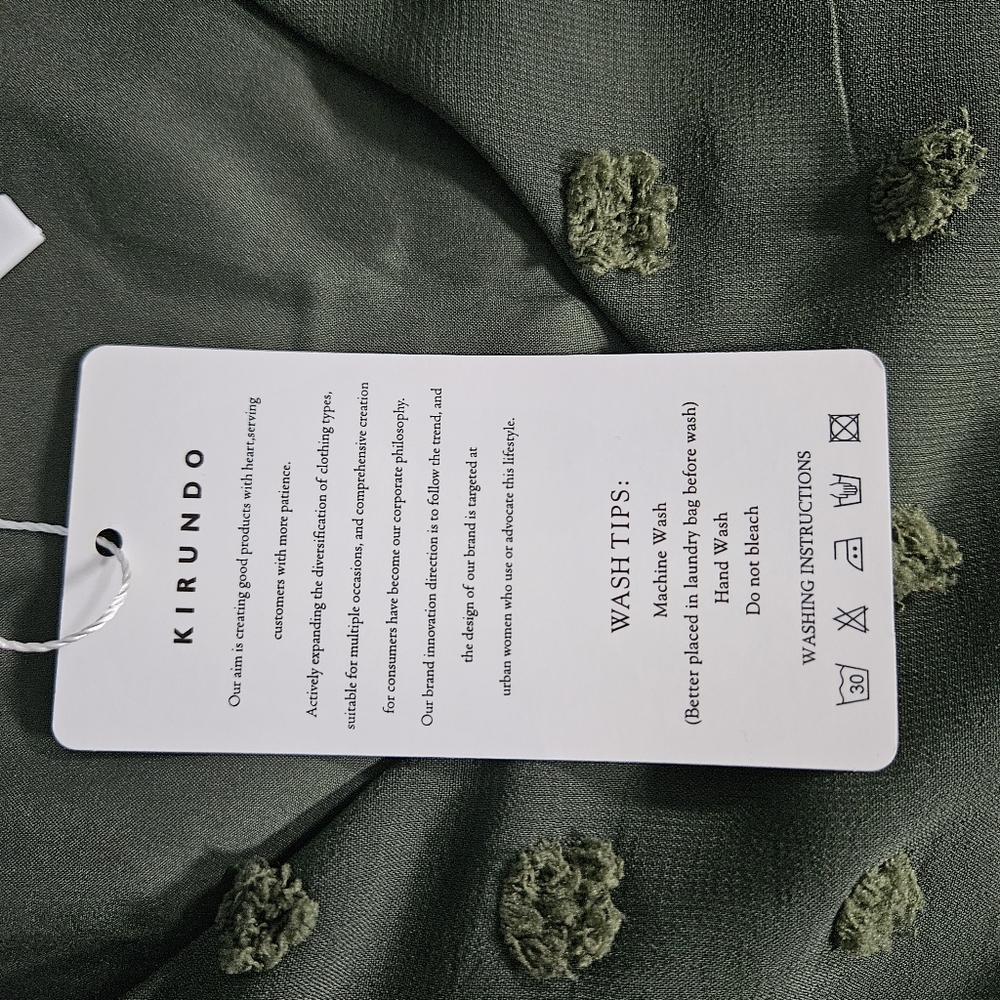 Kirundo Women’s Army Green Dress Size M V Neck Swiss Dot Ruffles NWT - Picture 7 of 10